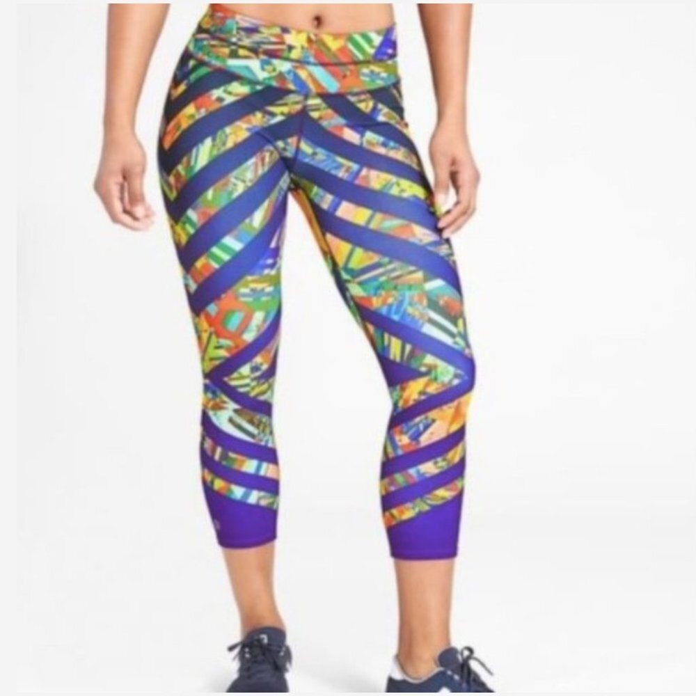 Athleta Multi-Color Striped Capri Leggings
